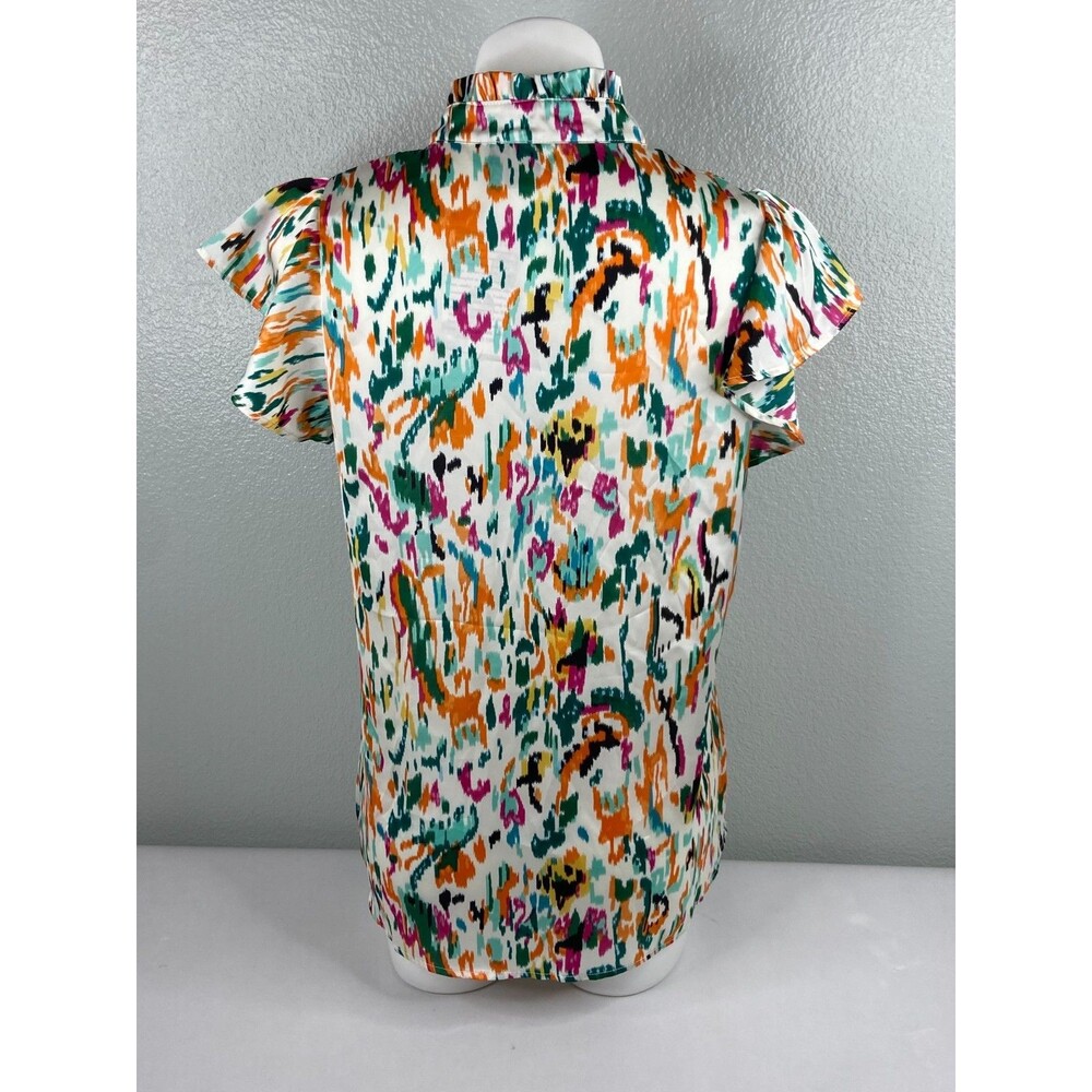 Multi Color Abstract Women Medium Blouse V Neck Casual NWT - Picture 5 of 9